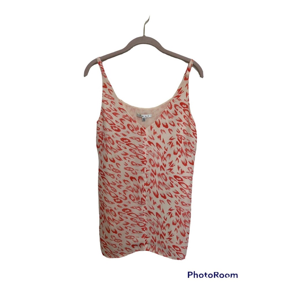 CAbi Womens S Style 267 Flirty Cami Tank Top Creme Coral Animal Leopard Print